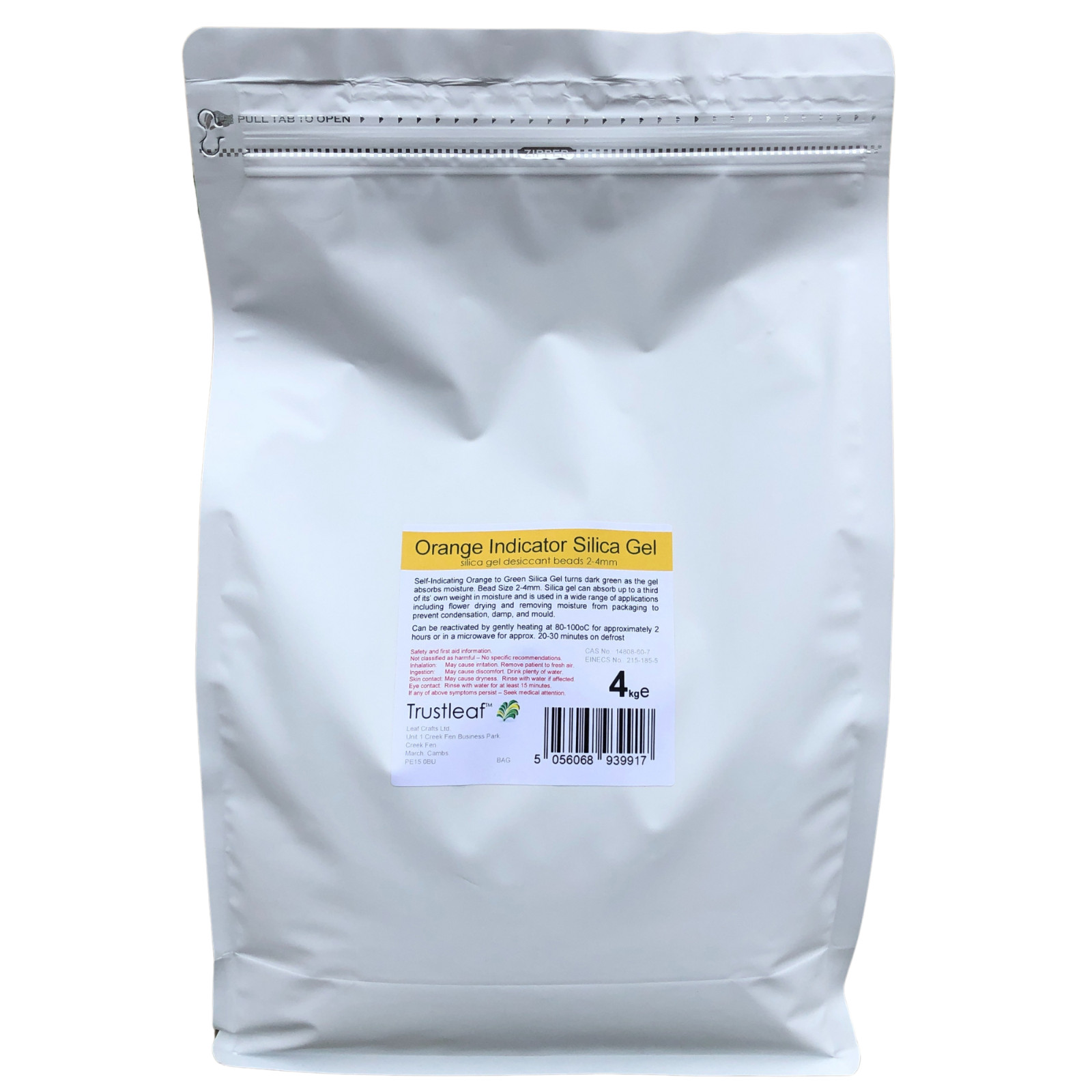 4kg (8.8lb) Orange Self Indicating Silica Gel Desiccant Beads [4kg BAG - OB]