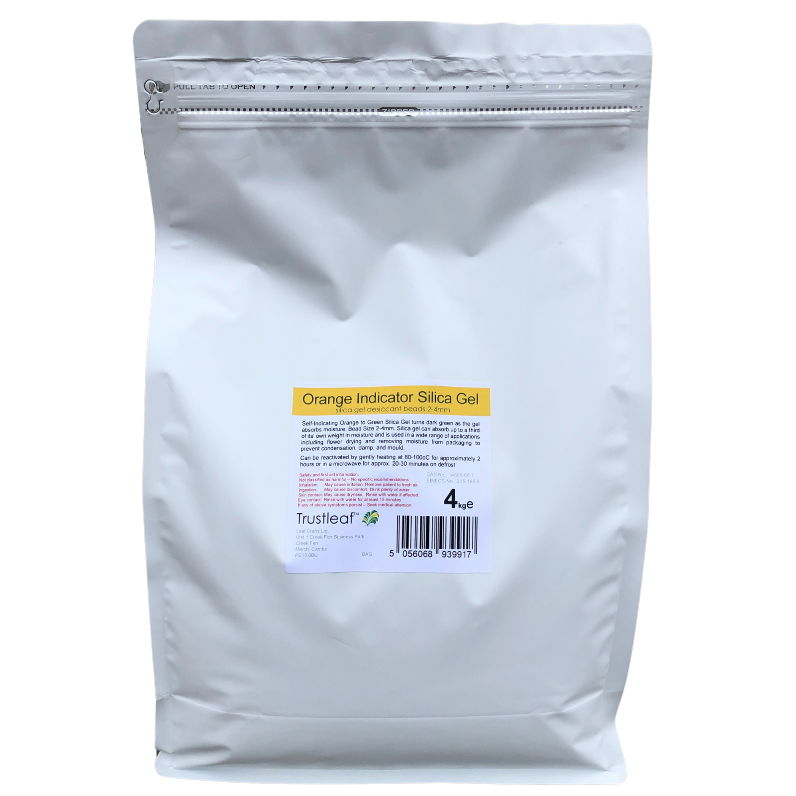 4kg (8.8lb) Orange Self Indicating Silica Gel Desiccant Beads [4kg BAG - OB]