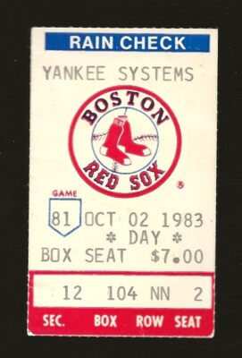 Oct 2, 1983 Red Sox & Indians Ticket Stub Yastrzemski Yaz Last Hit