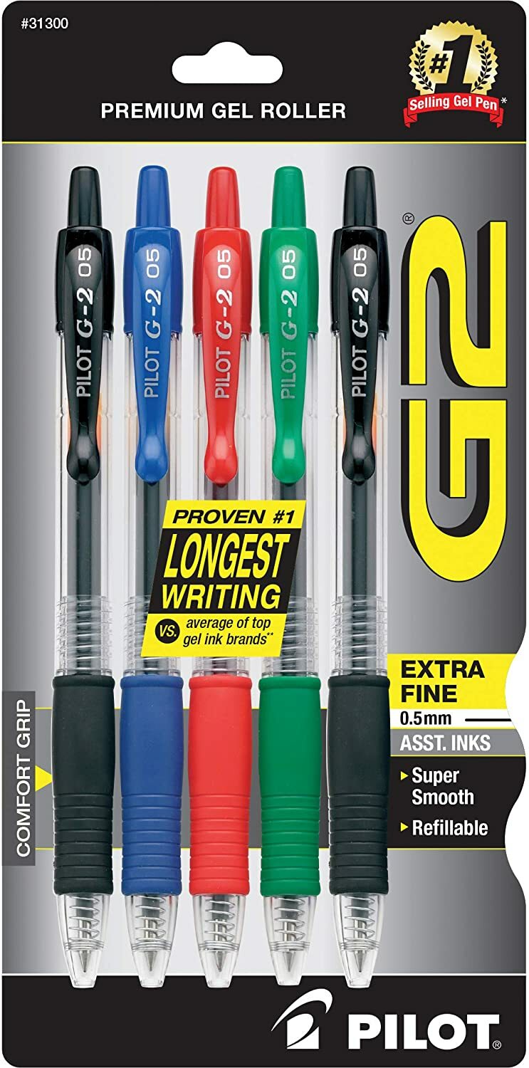 G2 Premium Refillable & Retractable Rolling Ball Gel Pens, Extra Fine Point, Ass