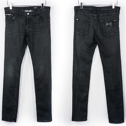 Just Cavalli Men's Jeans Black Grey Slim Skinny Button Front Logo Distressed  29 - Afbeelding 1 van 7