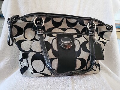 00’s coach hand shoulder bag 2way BLACK COACH's Signature 2Way Shoulder Bag Canvas Leather Black