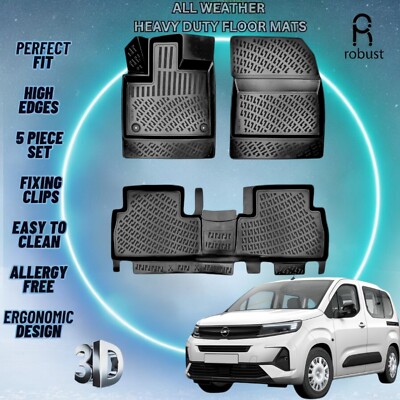 Custom Car Floor Mats Fits Opel Combo Life 2023-2025 Rubber All Weather Liners