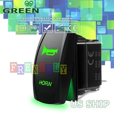 LED Waterproof GREEN HORN MOMENTARY ROCKER SWITCH LASER ETCHED 12v 20a LED CAR