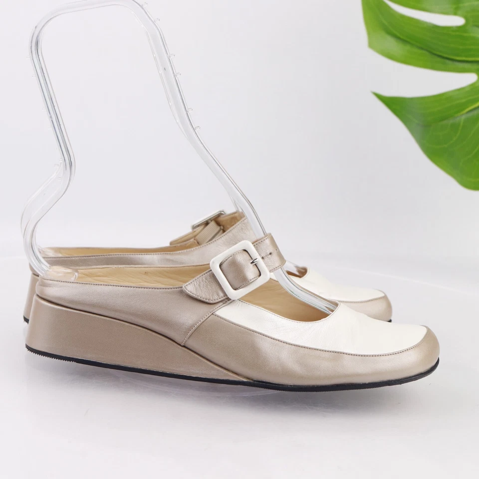 Taryn Rose Italia Mujer Kimber Mule Talla 39.5 8.5 Blanco Metálico Bronceado Mary Jane Foto 4 de 4