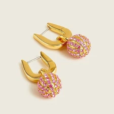 J.CREW Pavé ball huggie hoop earrings NEW PINK