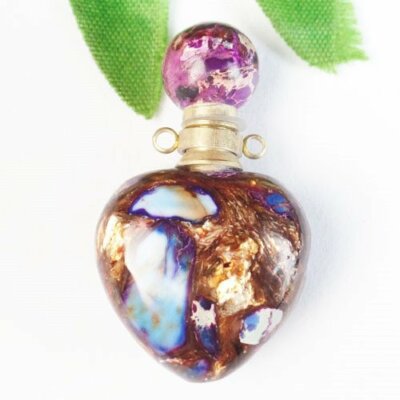 Purple Gold Copper Bornite Heart Charm Essential Oil Diffuser Bottle Pendant