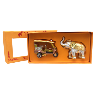 Thailand Tuk Tuk Taxi Car and Elephant Model in Gift Box Souvenir