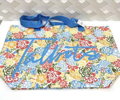 Talbots Women's Canvas Tote Bag Oversize Logo Floral Blue 