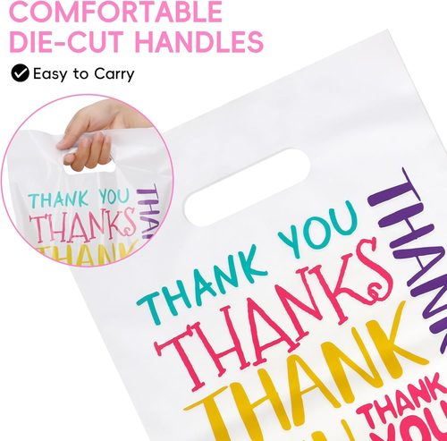 Colorful Thank You Plastic Bags Bulk - 9"X12" Small Retail Shopping Bags with Di - Picture 4 of 12