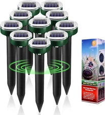 Mole Repellent 10 Pack Ultrasonic Solar Powered Animal Repellent for Lawn