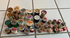 Vintage Lot Of 37 Cotton Polyester SEWING THREAD WOOD Plastic SPOOLS Belding++