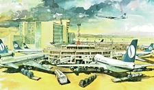Vintage Postcard Brussels National Airport Sabena Boeing Art Painting Belgium