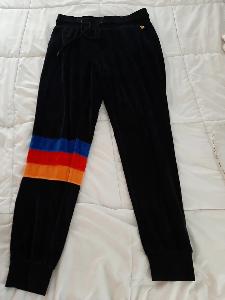 C&C California Black Striped Velour Drawstring Joggers Pants Size large - Image 3 of 4