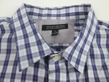 BANANA REPUBLIC MENS SLIM FIT DRESS SHIRT PLAID CHECKS PURPLE WHITE BLUE XL EUC