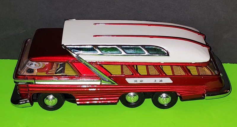 VINTAGE TIN LITHO TOY BUS CAR VAN BATTERY OPERATED MADE IN JAPAN WORKS EXCELLENT