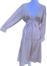 New Nightgown Satin Long Sleeve Flattering Inset Lace Grey Dusty Pink M L 36 38