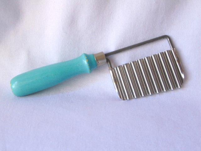 Vintage 1940s Stainless FRENCH FRY Vegetable Cutter Kitchen Tool, Aqua Handle