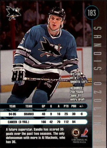 1995-96 Leaf Sharks Hockey Card #183 Sandis Ozolinsh - Picture 2 of 2