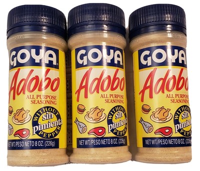 3 Pack GOYA ADOBO Without Pepper Sin Pimiento - 8 oz ea Bottles EXP in 2025