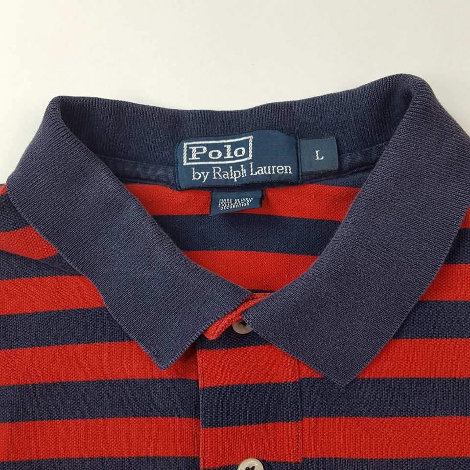 Vintage Polo Ralph Lauren Mens L Striped Skate Punk Surf Retro Collar Polo Shirt - Image 4 of 4