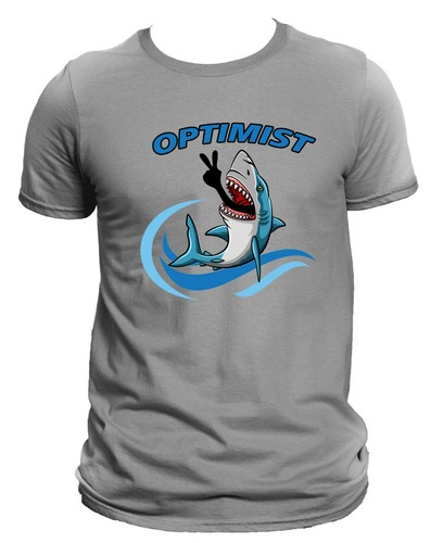Shark Eat Optimist T-Shirt NEW DTG Print Logo Shirt Short Sleeve Amazing Gift - Picture 4 of 5