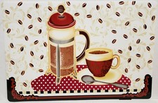 Set of 3 same Vinyl Non Clear Placemats 18"x12" COFFEE POT, CUP BEANS, GR