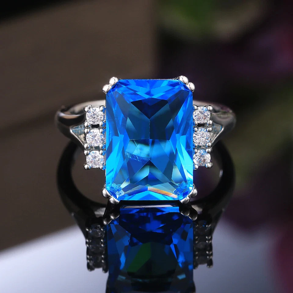 Prezioso Anello con Zirconi Blu Per Donna Elegante Fedina Matrimonio Nova Moda - Immagine 3 di 4