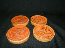 C-21 SET OF 4 EMBOSSED LEATHER WOOD COASTERS