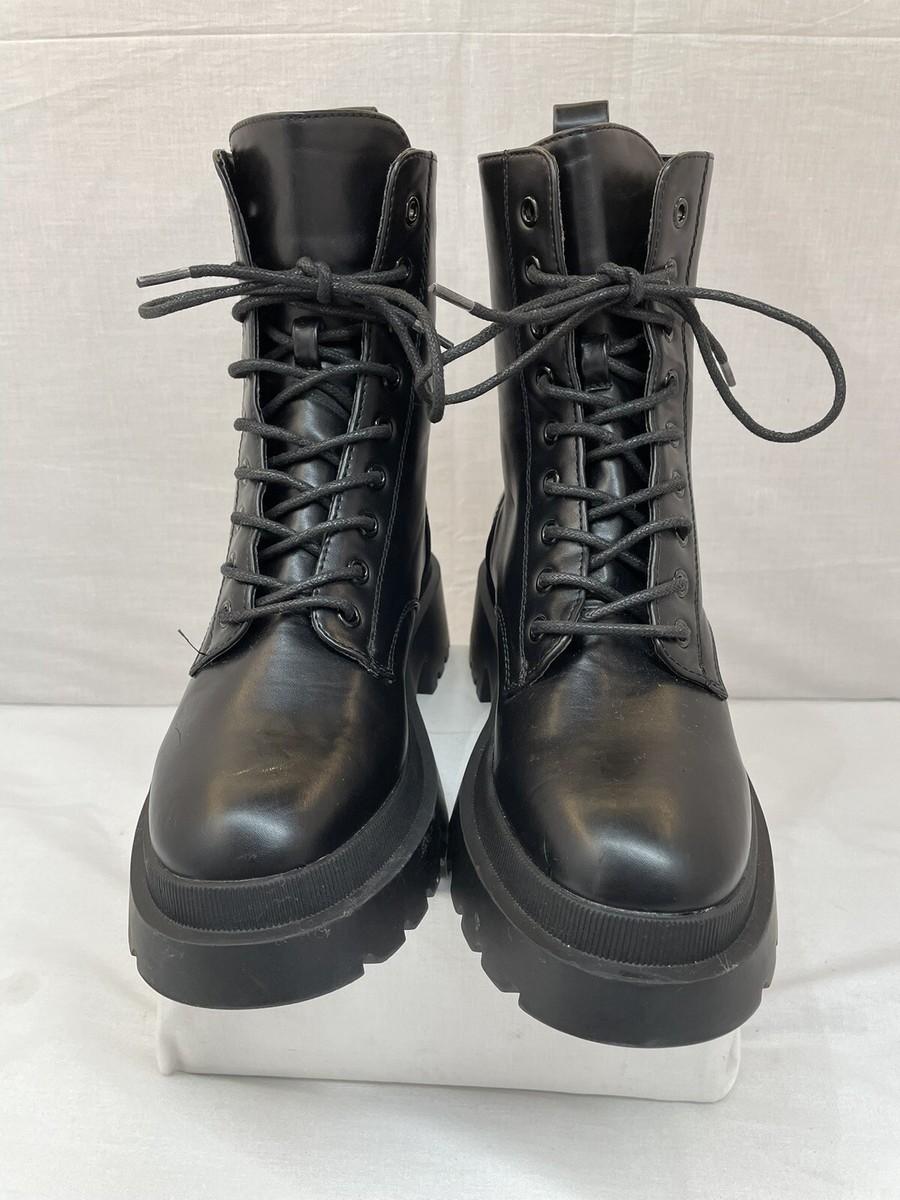 Topshop Women Faux Leather Platform Black Combat Boots EUR 40 US
