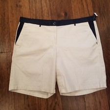 Khakis by Gap Shorts Womens 18 Boyfriend Roll Up Chino Flat Front Cream Blue New