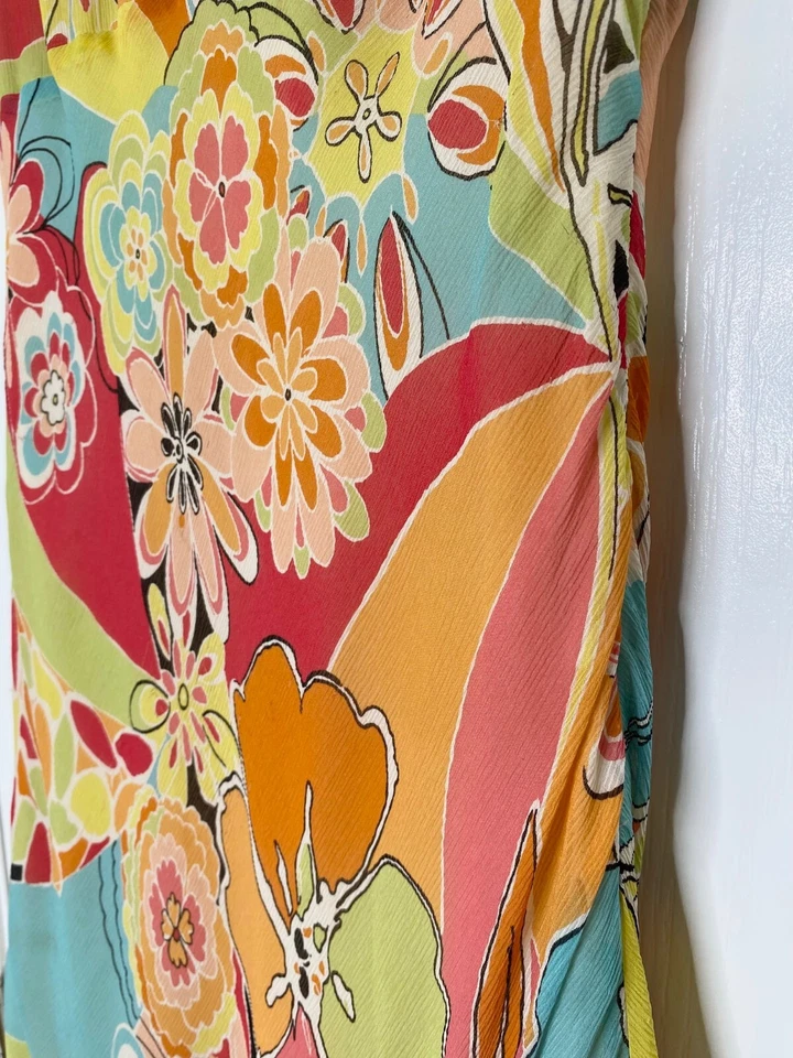 LAFAYETTE 148 Groovy Psychedelic Flower Floral 70’s Crinkle Silk Dress 10 Petite - Image 3 of 4
