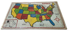 Vtg Playskool 770 United States Map Puzzle Educational 11X19" Board Inlaid USA