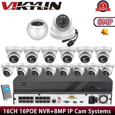 Vikylin 16CH NVR System 16POE Turret IR30M IP 4K Security Camera MIC&Speaker Lot