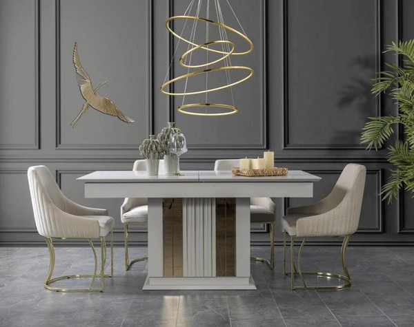 Esszimmer Set Hochwertig Garnitur Tisch 4X StüHle Design Modern MöBel Weiß-image
