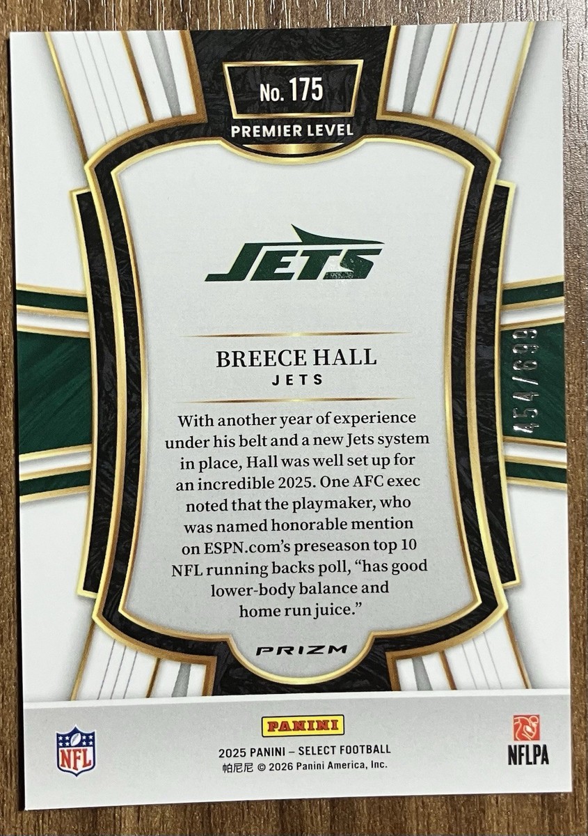 2025 Panini Select - Premier Level Breece Hall #175 Purple Prizm
