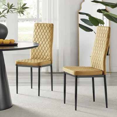 **Seconds** 4x Milan Dining Chair Mustard Velvet Black Legs - Image 1 of 4