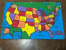 Vintage Solid Wood Puzzle Map of The USA w/ State Capitals 12” x 18” Complete 