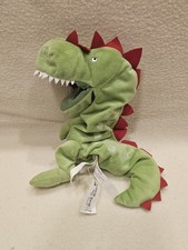 IKEA LASKIG PLUSH FULL BODY GREEN DRAGON PUPPET, RED SCALES, MOVEABLE MOUTH, EUC