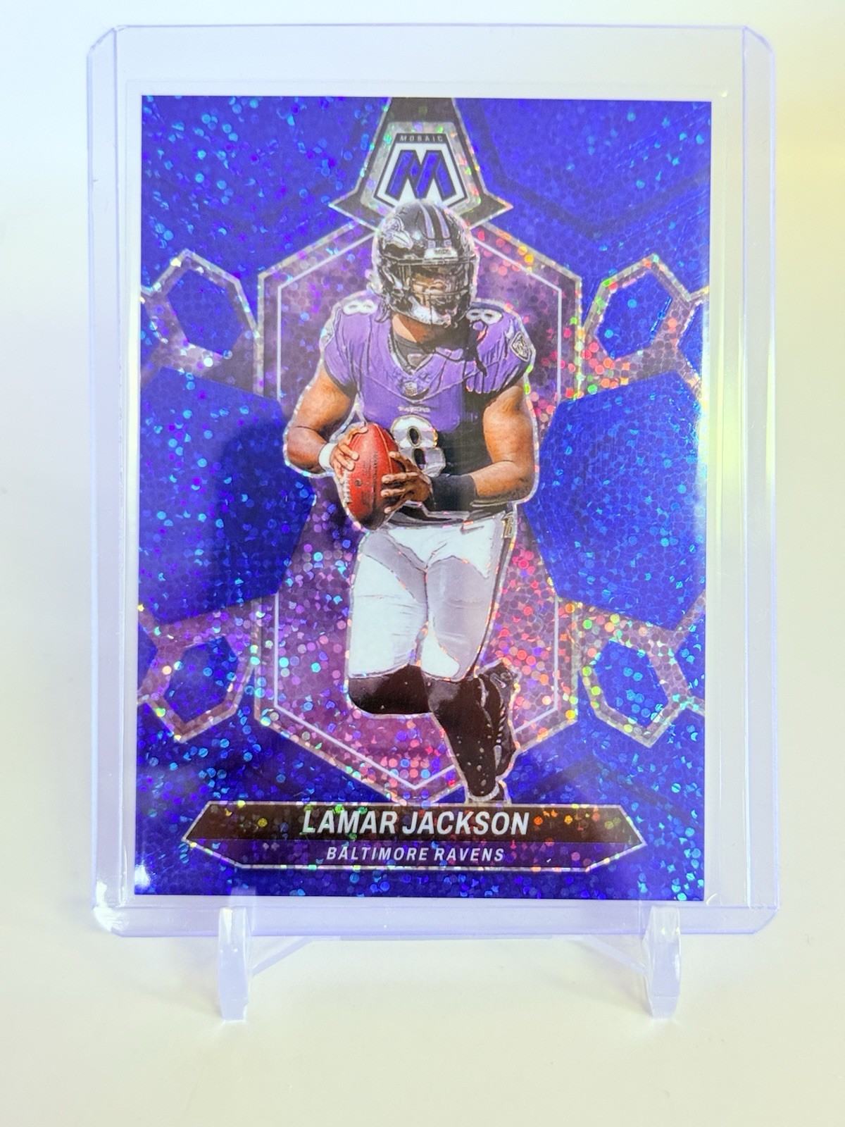 2024 Panini Mosaic - Lamar Jackson #15 Blue Sparkle Prizm /96