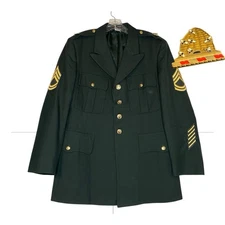 Vintage US ARMY Uniform Green Jacket  With Pins Men 42R Sergeant First Class