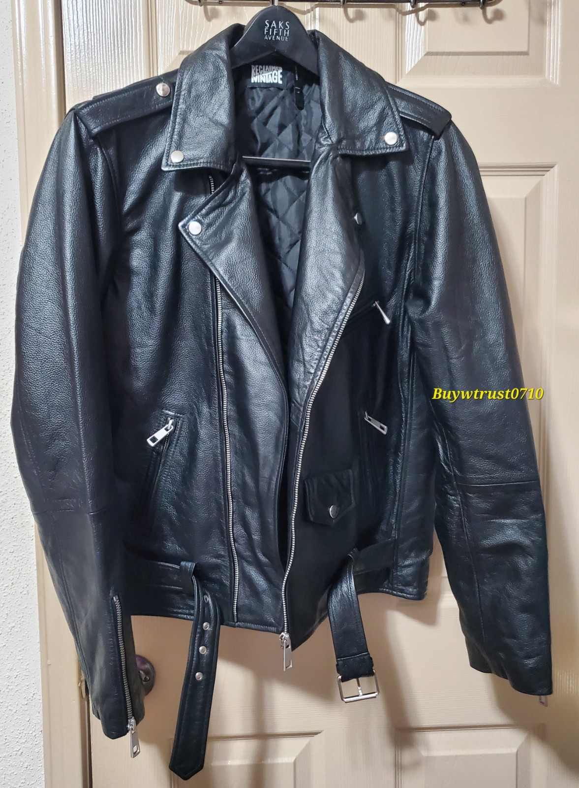 New Reclaimed Vintage Men's  Genuine Black Leather Motocycle Jacket Size L