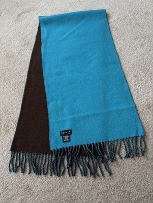 Agnes B. Paris Lambswool Blend Fringe Scarf Brown/Blue 61''x15''