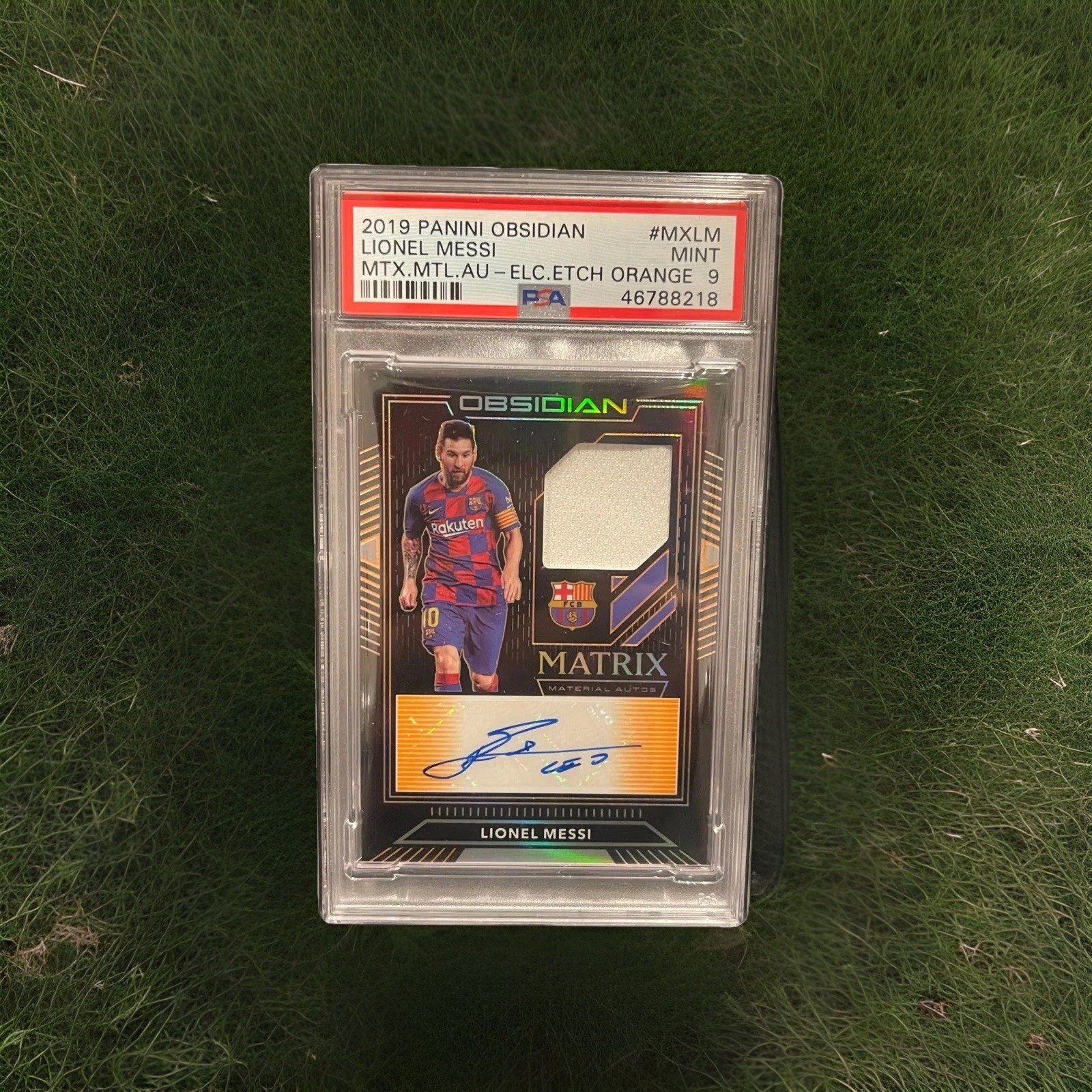 2019 Panini Obsidian Matrix E/E Orange Lionel Messi Auto Patch #10/10 PSA 9