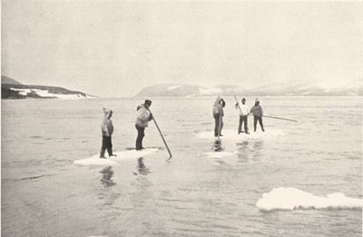 ARCTIC. Arktis Amerika. Punting auf Eisschollen; Eskimos töten Robben 1900 Druck