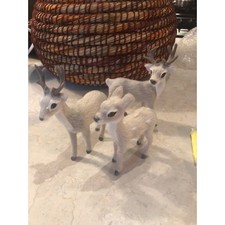 Faux Fir Deer Two Bucks And A Fawn Grayish White 4.5-4