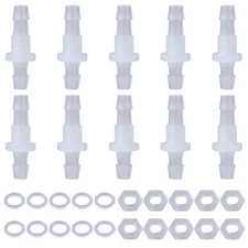 10 Packs 1/4 Thru-Bulk Bulkhead Plastic Hose Barb Fittings Transparent