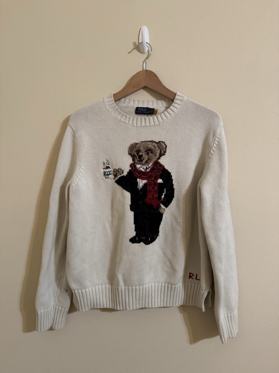 Polo Ralph Lauren Hot Chocolate Bear Sweater White XL | eBay