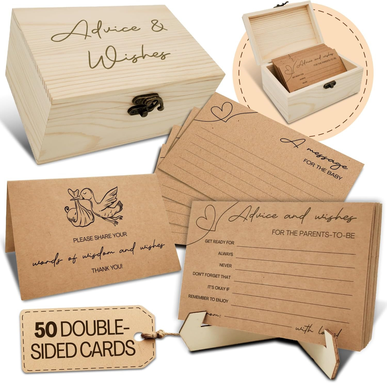 Baby Shower Advice Cards for Parents to Be - 50 Pcs Double Sided Wishes Cards wi