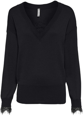 Pullover mit Spitzeneinsatz Gr. 36/38 Schwarz Neu Damen Strick-Pullover